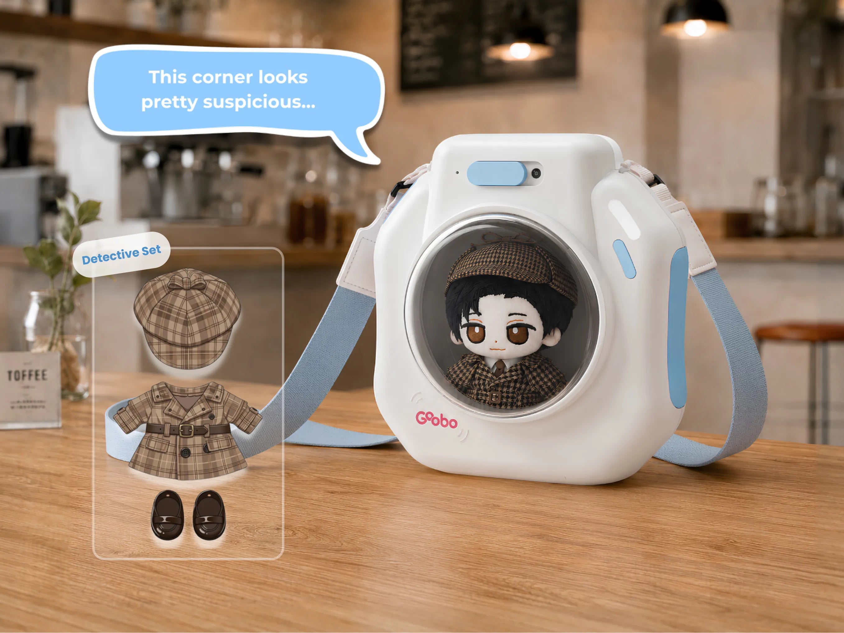 Goobo bag with a dressed plush and character story prompt